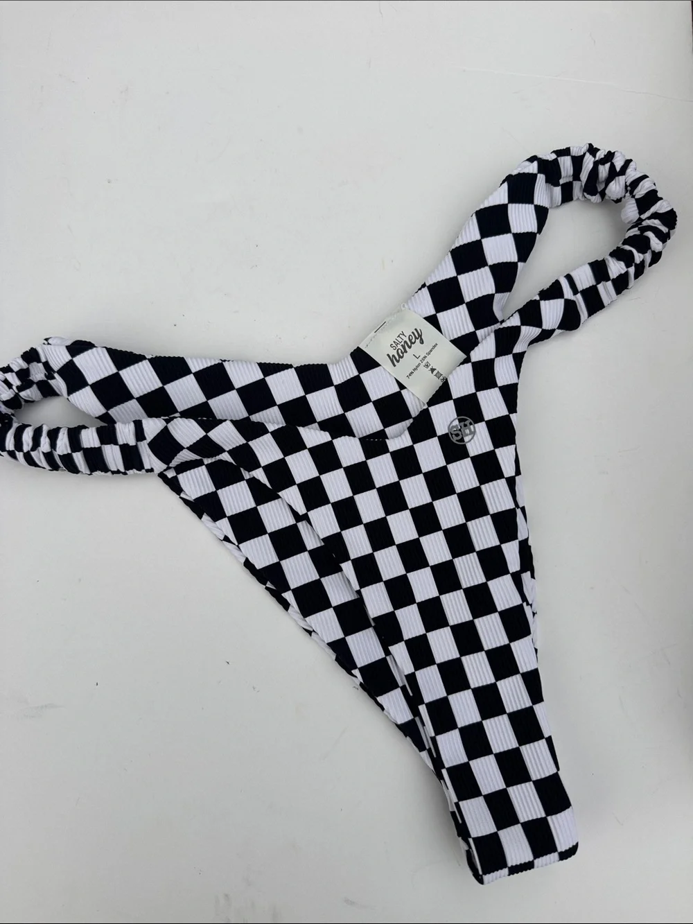 Salt Honey Black and White Checkerboard High-Cut Bikini Bottom
